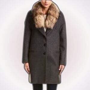 Soia & Kyo Dark Gray Wool Coat with Faux Fur Collar | Sz S